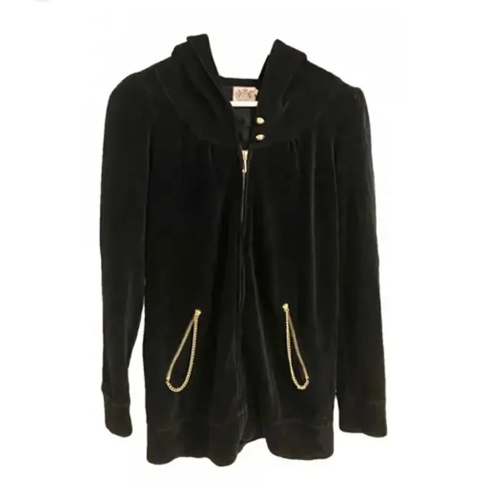 Vintage Y2K Juicy couture black Valore zip up gold chain-link sweatshirt hoodie